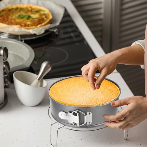 4 Pcs 8 Inch Non Stick Springform Pan with Removable Bottom Carbon Steel Round Springform Cheesecake Pan with Stainless Steel Spring Buckles for Baking Kitchens Restaurant (4 Count)