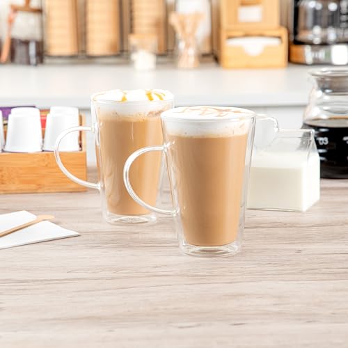 Glass Espresso Cups 12 Count 14 Ounces Borosilicate Double Wall Glass Coffee Mugs Insulated Clear Tea Drinkware for Hot or Cold Beverages