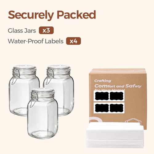 Square Glass Canisters 51 oz 3 Pack for Flour Sugar Coffee Pantry (3 Count)