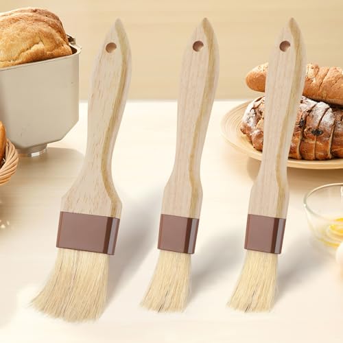 3 Pack Natural Bristle Pastry Brush for Basting Baking Cooking Food