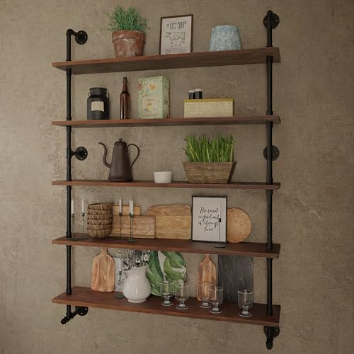 Industrial Pipe Wall Shelves Pipe Shelving with Real Wood Plank