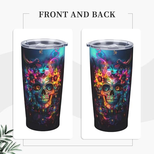 Skull Tumbler with Lid and Straw 20oz Coffee Tumblers Leakproof Stainless Steel Travel Mug Vacuum Insulated Cup for Iced and Hot (20 Count)