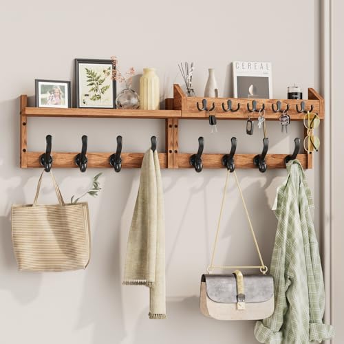 35" Coat Rack Wall Mount with Shelf & 13 Hooks