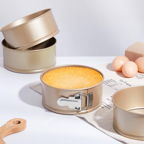 4 Pcs 6 Inch Non Stick Springform Pan with Removable Bottom Carbon Steel Round Springform Cheesecake Pan with Stainless Steel Spring Buckles for Baking Kitchens Restaurant (4 Count)