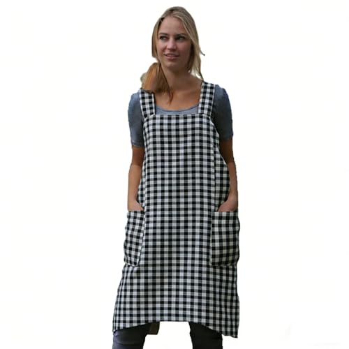 Women's Pinafore Square Apron Baking Cooking Gardening Works Cross Back Cotton