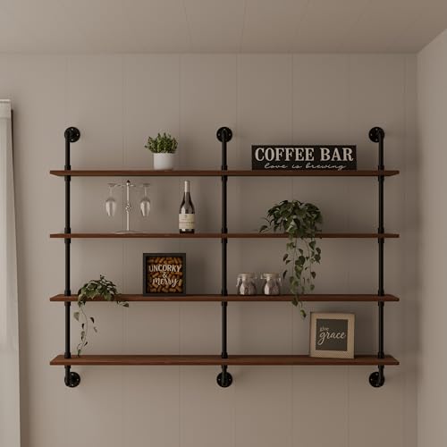 Floating Shelves for Wall Bookshelf Industrial Pipe Shelving Shelves 60 Inch Natural Wood Planks Rustic Wall Shelves Hanging Bookshelves Farmhouse Kitchen Shelving (3 Count)