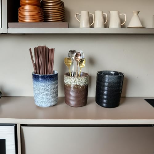 Stoneware Coffee Bar Utensil Holder Tea & Coffee Spoon & Stirrer Holder for Stir Stick Straw Teaspoon Holder Espresso Spoon Cup Small Utensil Jar
