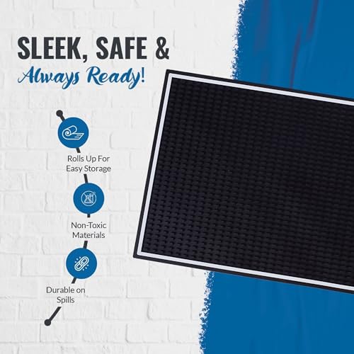 Premium Rubber Bar Mats for Countertop 18" x 12" White Edge Black Bar Mats for Bartending