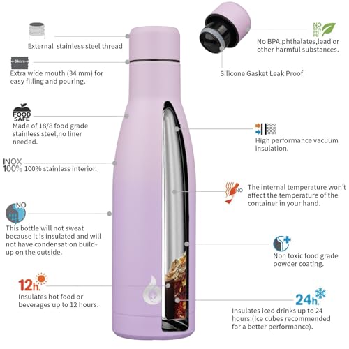 17 oz Insulated Thermal Metal Water Bottle