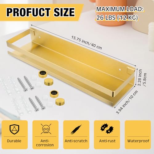 2 Pieces Stainless Steel Shelf Bathroom Shower Floating Shelves Wall Mounted Shower Caddy Basket Shelf Storage Organizer Shelves for Bathroom (2 Count)