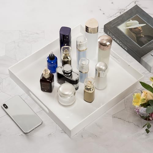 Glossy White Sturdy Acrylic Serving Tray with Handles