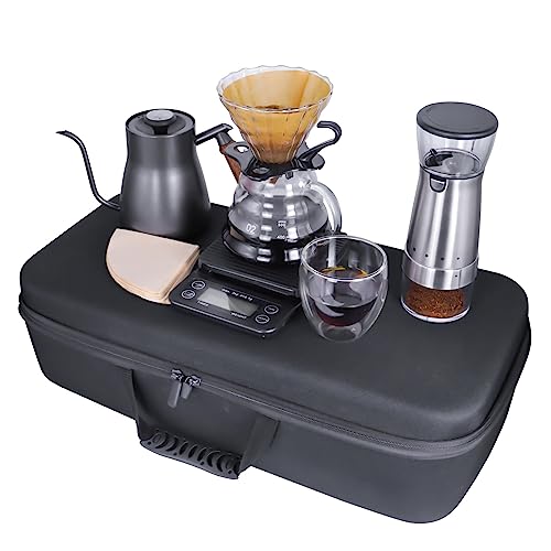 Electric Coffee Maker Set with Electric Grinder Glass Dripper Server Steel Kettle Filter Paper Travel Bag for Outdoor Travel BBQ Picnic