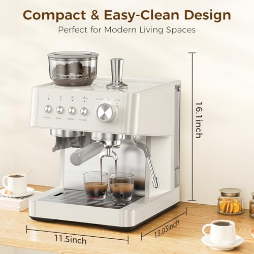 2026 Upgrade) 15 Bar Espresso Machine with Grinder & Milk Frother Steam Wand, 58mm Commercial Espresso Maker for Home,Coffee Maker with Grinder Perfect for latte,Cappuccino