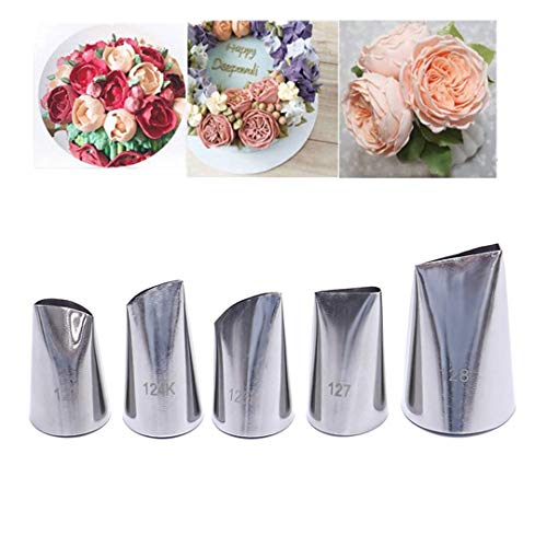 5 piece Stainless Steel Rose Flower Piping Tips Piping Nozzles Cake Decorating Supplies Cookies Cupcake Icing Decorating Supplies Decorating Kits Frosting Icing Tips Baking Set Tools #4 (5 Count)