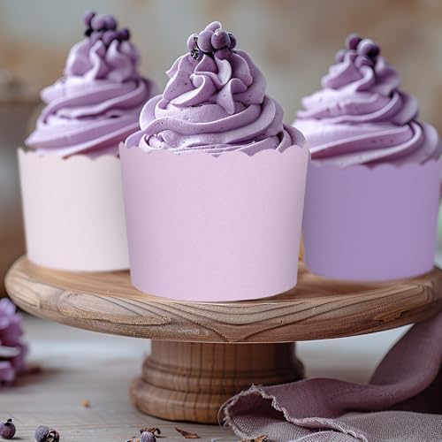 120Pcs Purple Paper Baking Cups Scalloped Edge Cupcake Wrappers Gradient Purple Cupcake Muffin Cases for Wedding Birthday Baby Shower (120 Count)