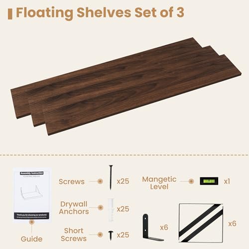 Floating Book Shelves for Wall (3 Count)