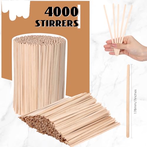 4000 Pack Birch Wood Coffee Stir Sticks 7 Inch Disposable Wooden Coffee Stirrers Bulk Long Tea Stirring Stick Round End Swizzle Beverage Mixer for Cocktail Hot Chocolate Drink Summer (4000 Count)