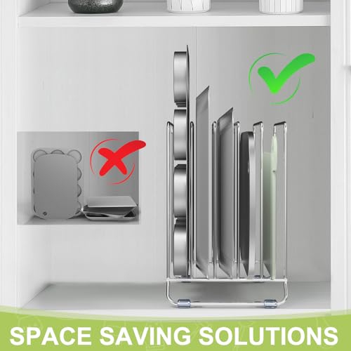 2 Pack-X-Large Kitchen Cabinet Organizer - Storage Tray Organizer Rack for Kitchen Cabinet - Divided Holder with 5 Slots for Skillets, Cutting Board, Baking Sheets(Chrome) (2 Count)