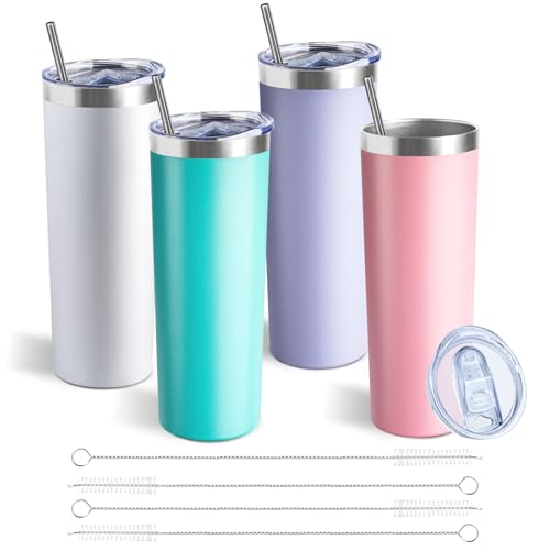 20 oz Skinny Tumbler with Lid and Straw (4 Count)
