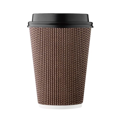 12 oz Disposable Paper Coffee Cups with Lids Insulated Double (100 Count)