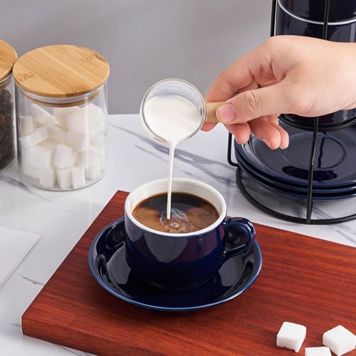 8 Ounce Porcelain Stackable Cappuccino Cups and Saucers Set of 4 (4 Count)