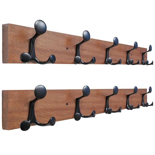 24 Inch Wood Coat Rack Wall Mount with 5 Triple Hooks (2 Count)