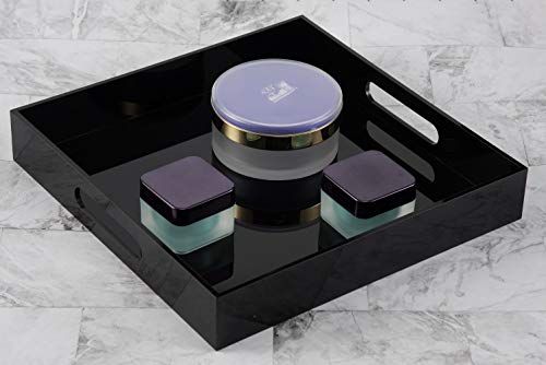 Glossy Black Sturdy Acrylic Serving Tray with Handles