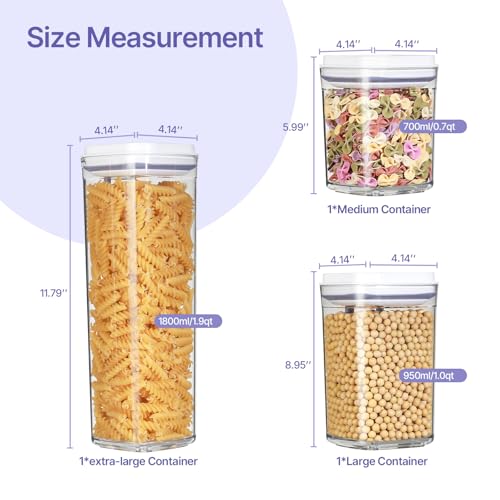 Food Airtight Containers storage with Lids 3 Pack One Button Open (47.6198 Ounce)