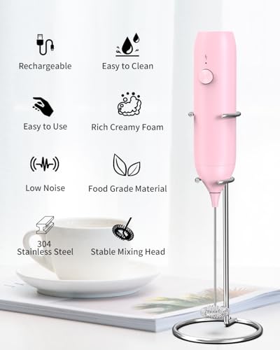 Milk Frother Handheld Rechargeable Milk Foamer Electric Mini Drink Mixer with Stainless Steel Whisk for Coffee