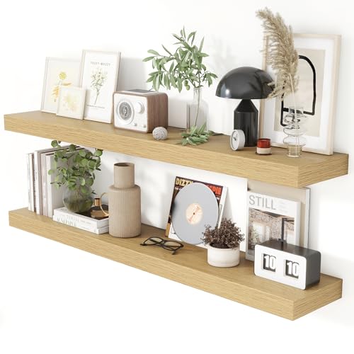 48 Inch Floating Shelves for Wall 8 Inch Deep Oak Shelves Set of 2 (2 Count)