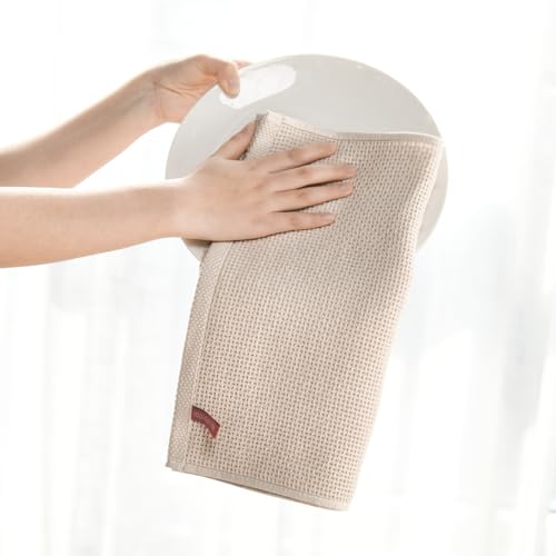 100% Cotton Beige Waffle Weave Kitchen Dish Cloths (6 Count)