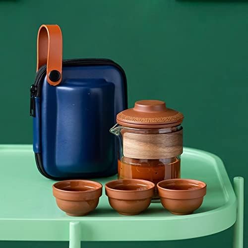 Travel Tea Set Ceramic Portable Sets with Carring Cases Teapot with Small Glass Filter Flower Teawares Gift