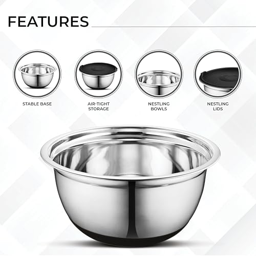 Premium Brushed Stainless Steel Mixing Bowls Sets (5 Count)