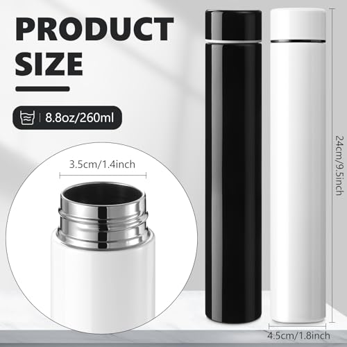 2 Pack Black White Slim Stainless Steel Water Bottle 8.8 oz (2 Count)