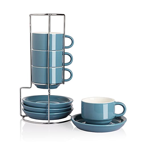 Sweejar Porcelain Espresso Cups with Saucers (4 Count)