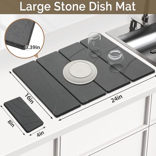 Large Stone Dish Drying Mat for Kitchen Counter (2 Count)