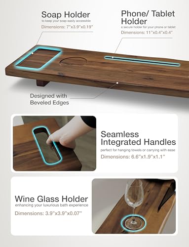 39"L Wooden Bathtub Tray with Adjustable Legs and Essentials Holders