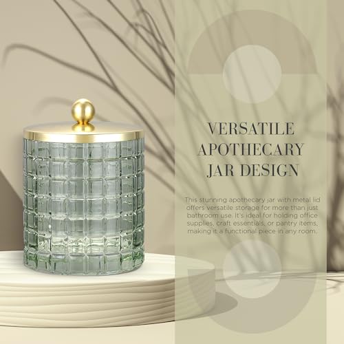 Sage Colored Tranlucent Apothecary Etched Geometric Grid Glass Jar W