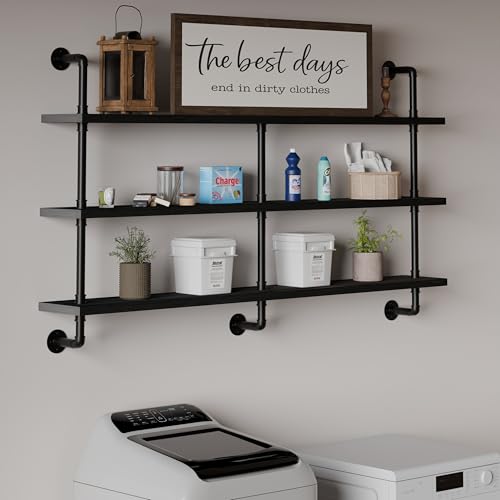Industrial Pipe Shelving Rustic Black Pipe Wall Shelves Industrial Shelves with Wood Planks Floating Shelves 60 Inch Farmhouse Bathroom
