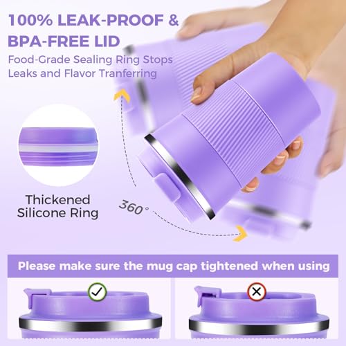 13 oz Stainless Steel Insulated Travel Coffee Mug with Fip Lid Bulk 4 Pack (4 Count)