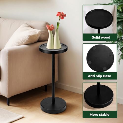 Solid Wood Pedestal Side Table Black