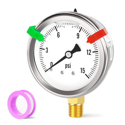 0 15PSI Stainless Steel Liquid Filled Pressure Gauge