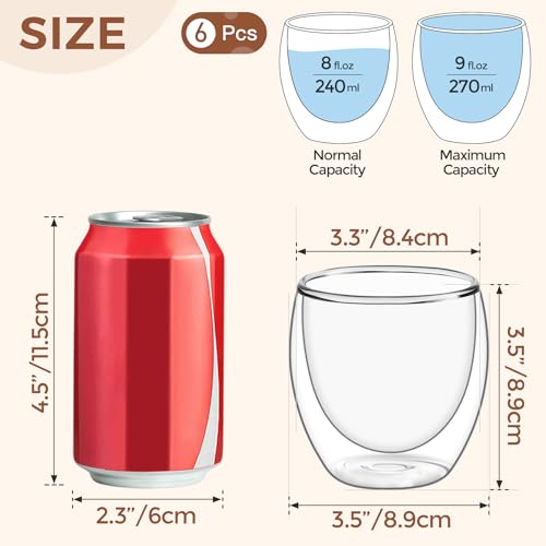 8oz Glass Coffee Mugs Set of 6 (6 Count)