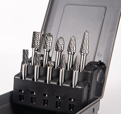 1 4" Shank 10pcs Double Cut Solid Carbide Rotary Burr Set (10 Count)