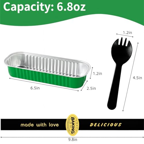 30 Pack 6.8oz Christmas Green Disposable Rectangular Aluminum Foil Mini Loaf Pans with Lids (30 Count)