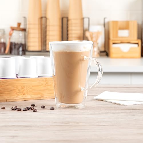 Glass Espresso Cups 12 Count 14 Ounces Borosilicate Double Wall Glass Coffee Mugs Insulated Clear Tea Drinkware for Hot or Cold Beverages
