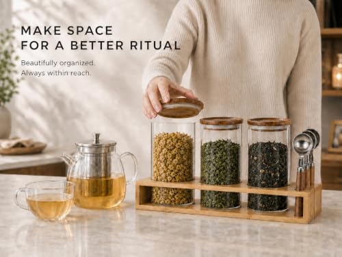 KKC HOME ACCNETS Glass Canister Set with Bamboo Rack & Scoops (5 Count)