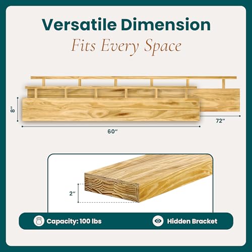 72'' Pine Wood Floating Shelf for Wall