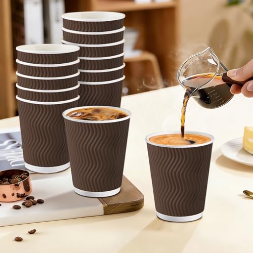 120 Pack 10 oz Insulated Disposable Paper Coffee Cups Brown (120 Count)