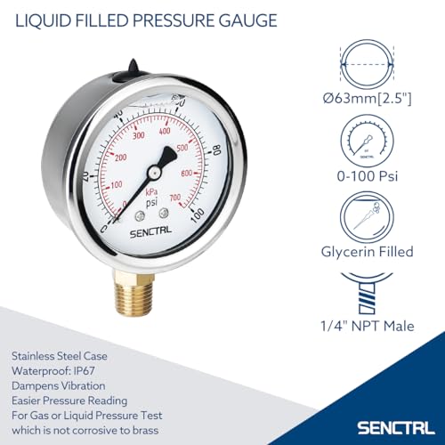0 100 Psi Liquid Filled Low Pressure Gauge